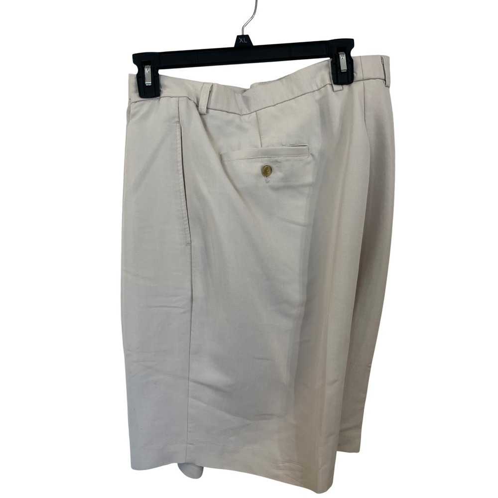 J. Ferrar Mens Beige Pleated Dress Shorts Size 42 Tan Herringbone Rayon Blend